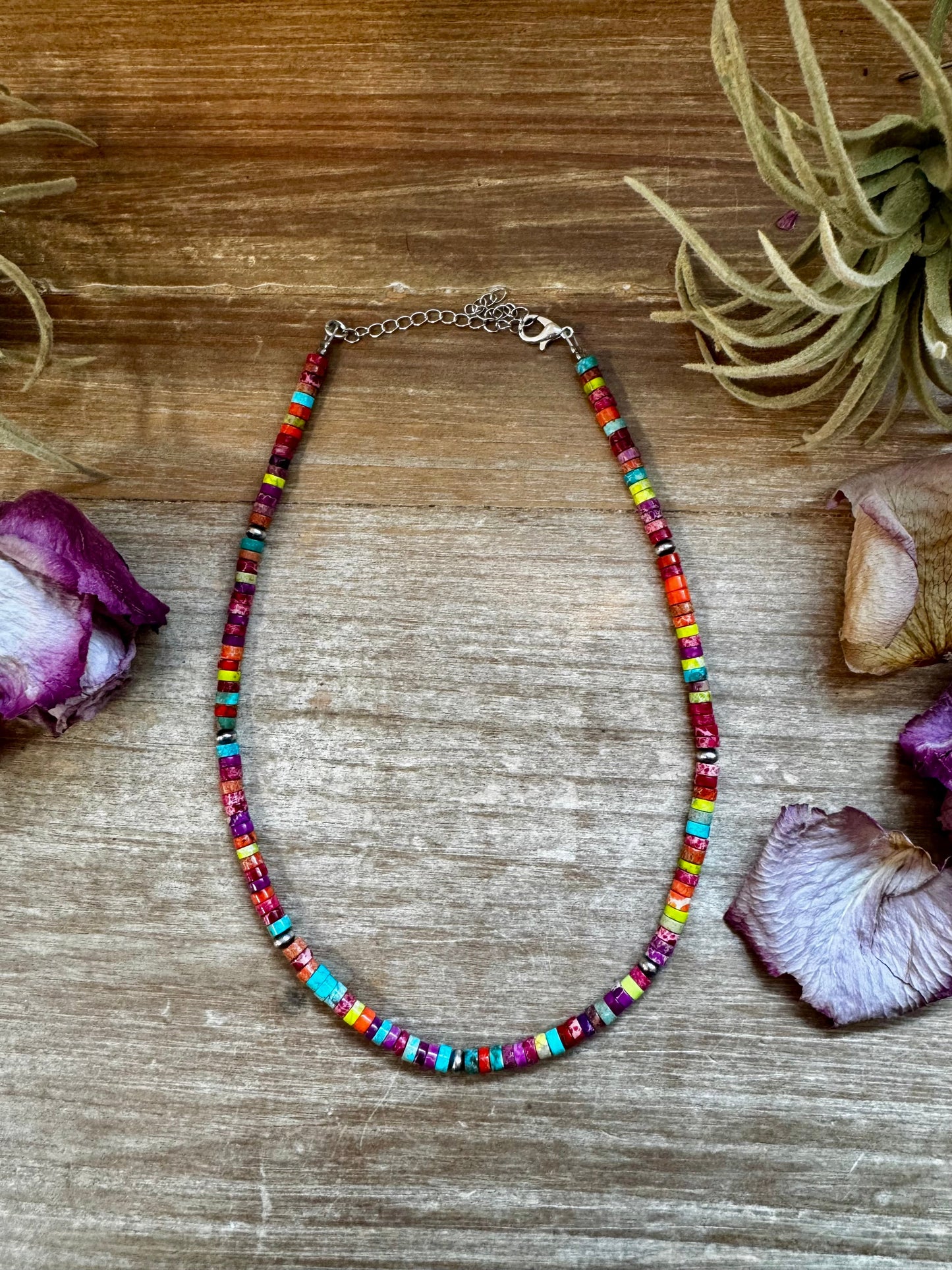 Magnesite Heishi Choker – Sterling Silver Pearls