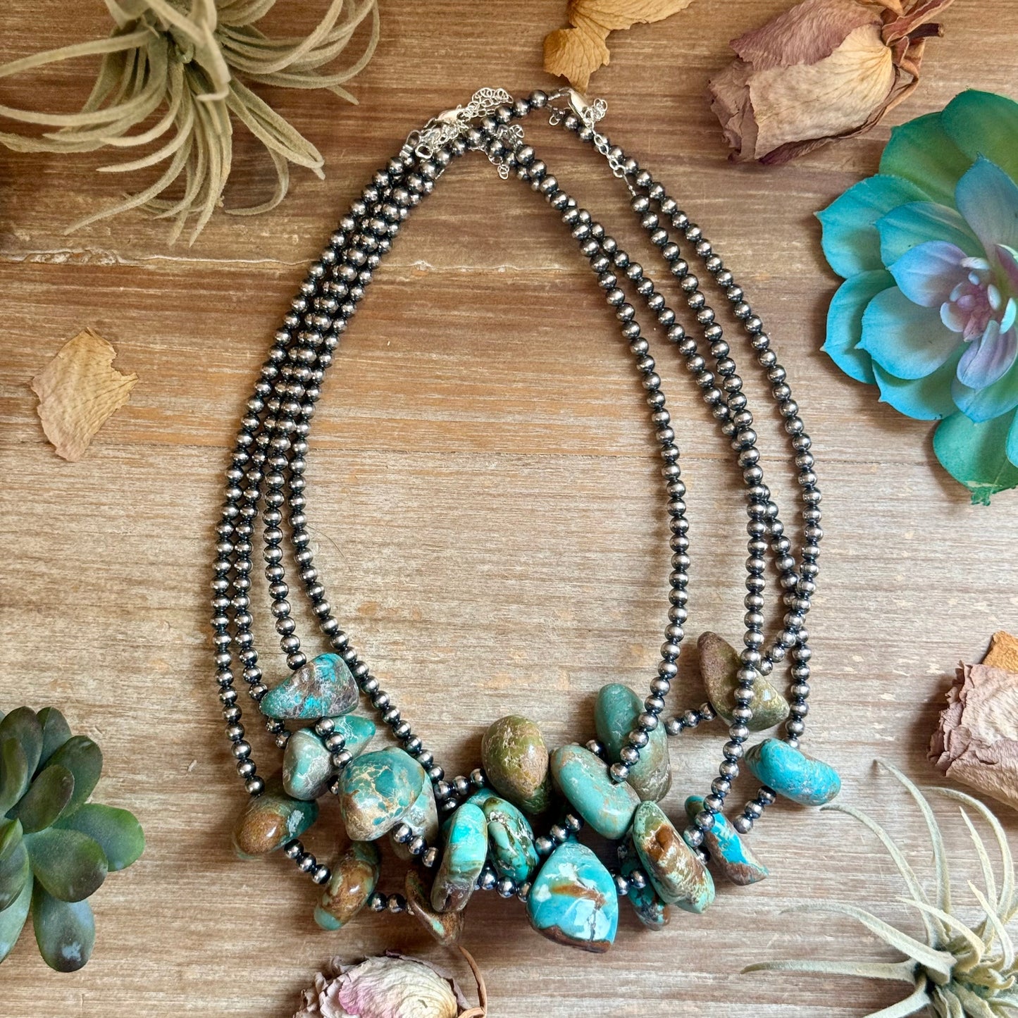 Chunky Green Turquoise Nugget Necklace – 19" Plus Extender
