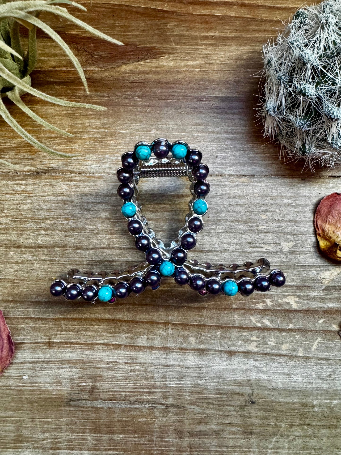 Smaller Pearls hair clips - turquoise and faux pearls