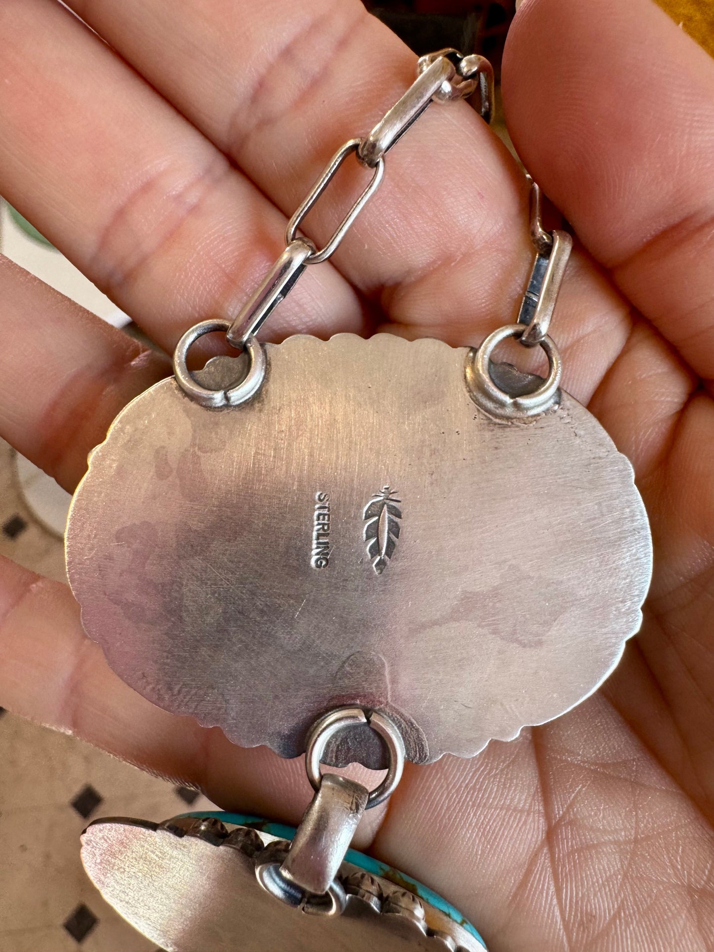 Massive Lariat Necklace – Kingman Turquoise – 19.5 Inch Sterling Silver Paperclip Chain – 8 Inch Drop – Native Made by T. Nez Sr.