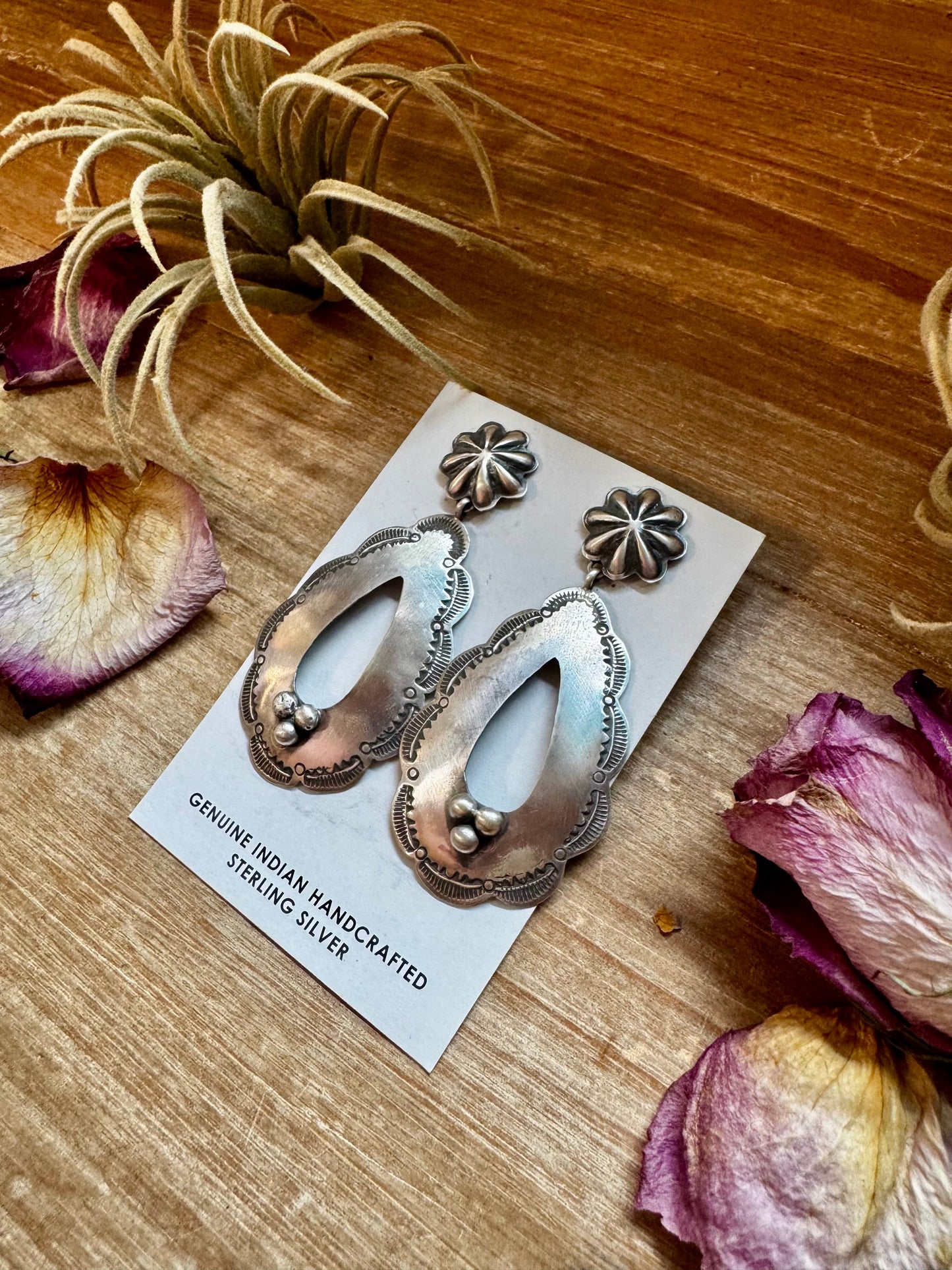 Concho & Teardrop Dangle Earrings – Sterling Silver