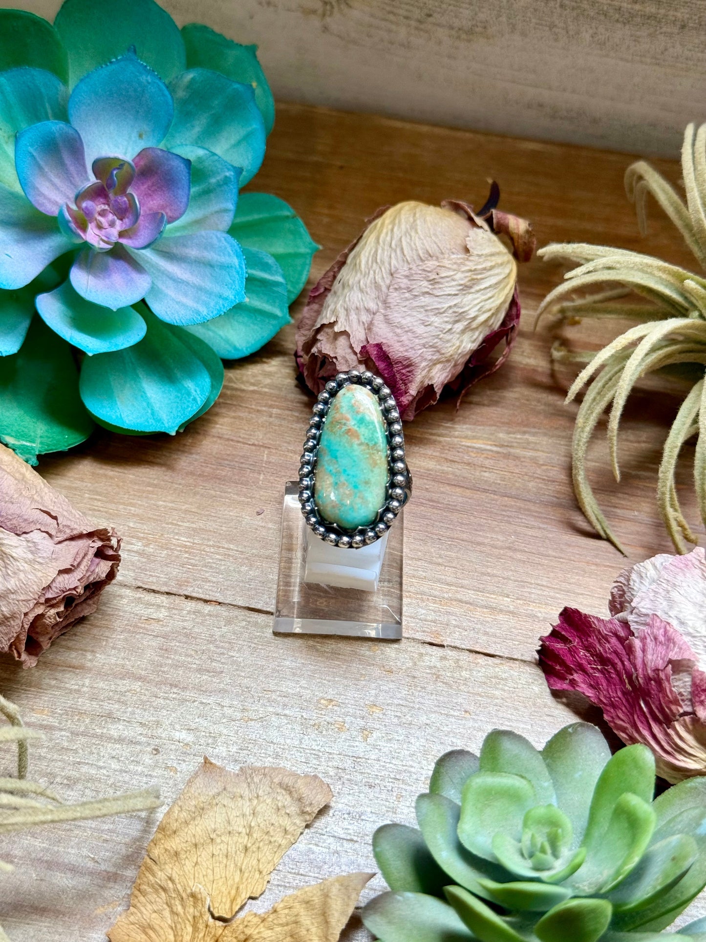 MJ Light Green Turquoise Sterling Silver Ring – Adjustable Oval