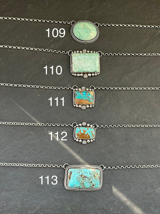 110 - Sterling Silver Ribbon Royston Turquoise Bar Necklace by Jason Ogg