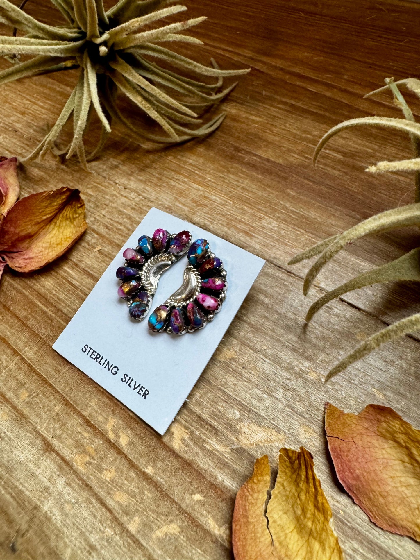 Half Cluster Earrings – Pink Dahlia & Sterling Silver