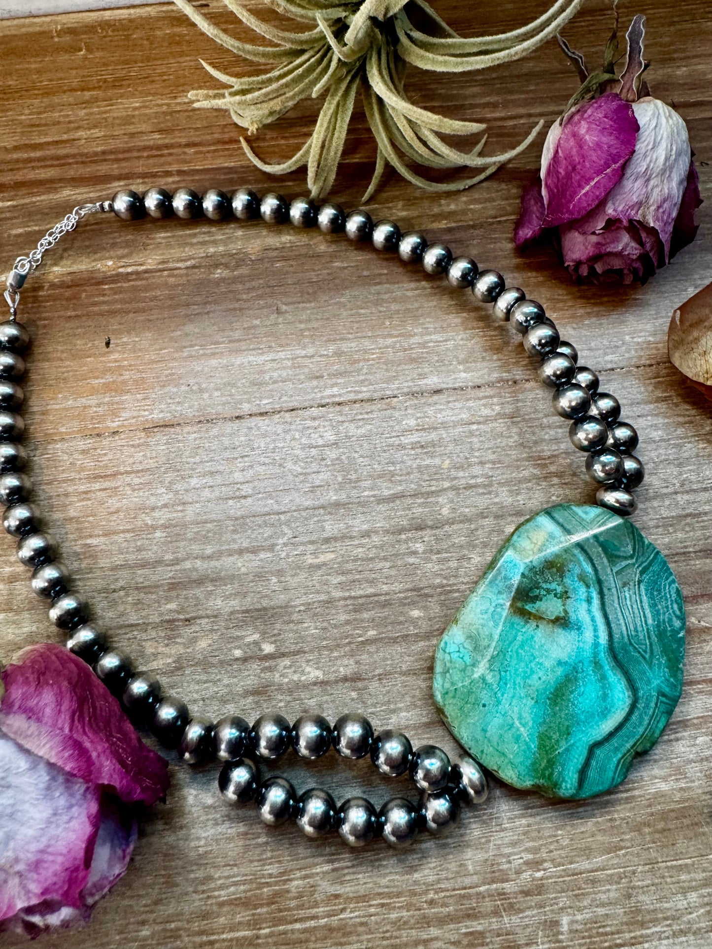 Agate Druzy Necklace – 8mm & 10mm Sterling Silver Pearls – Handmade by The Bijoux FAB – 17"