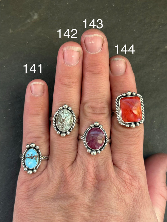 142 - Sterling Silver Dry Creek Turquoise Medicine Man Eye Stamped Stacking Ring by Jason Ogg