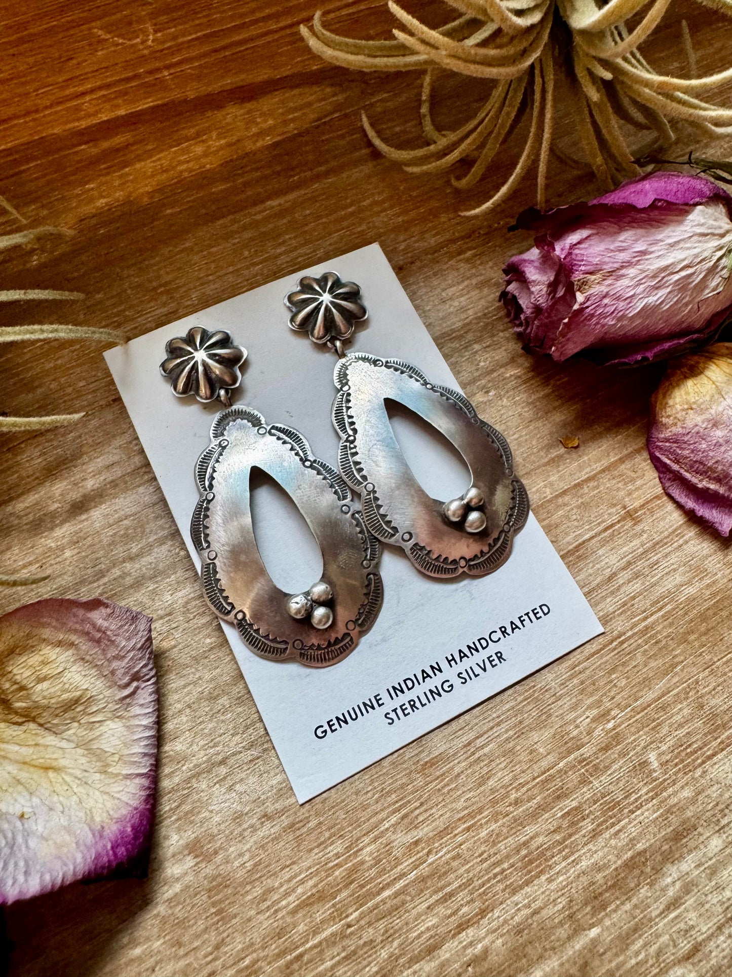 Concho & Teardrop Dangle Earrings – Sterling Silver