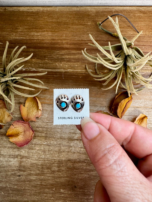 Turquoise Stud Earrings – Sterling Silver – Janice Spencer, Navajo Handmade