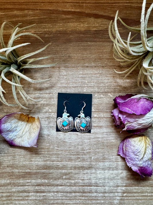 Eagle Bird Dangle Earrings with Kingman Turquoise