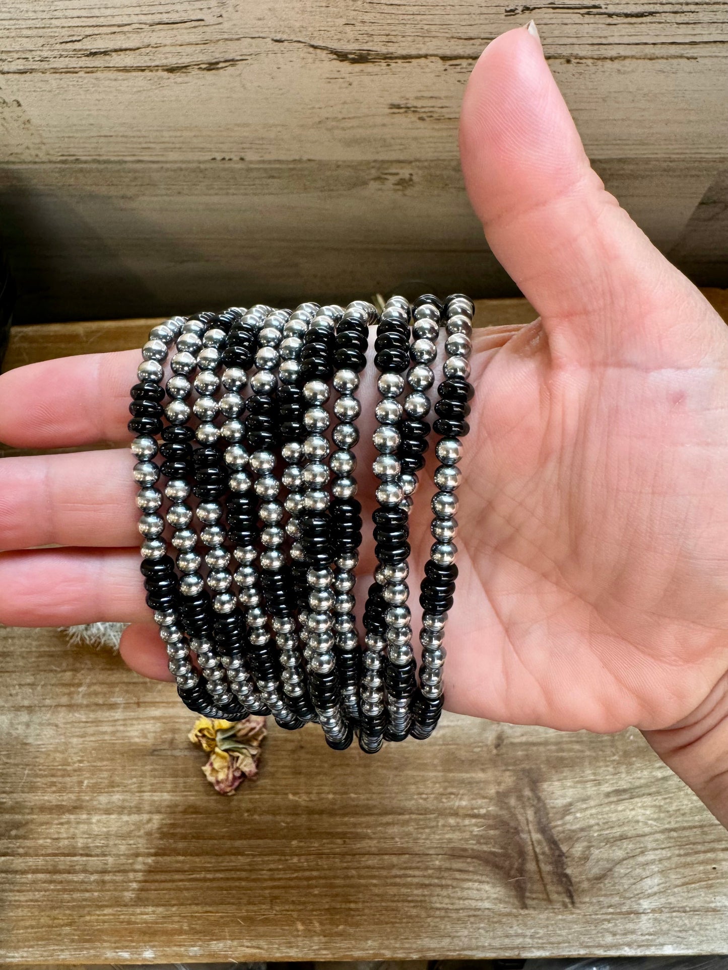 18 Inch 5 mm Sterling Silver Pearls necklace with Black Onyx