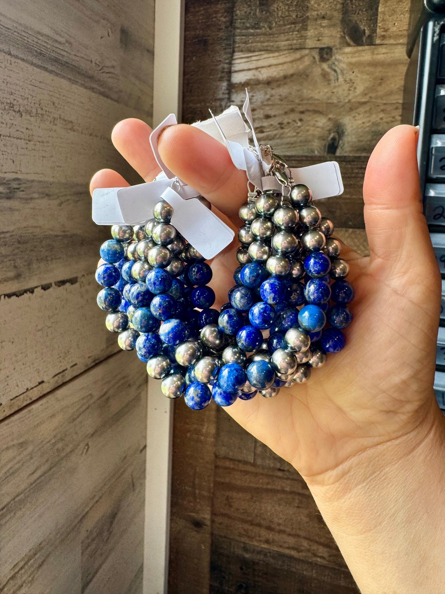 Lapis & Sterling Silver Bracelet – 6.5 Inch + Extender – 8 mm Round Beads