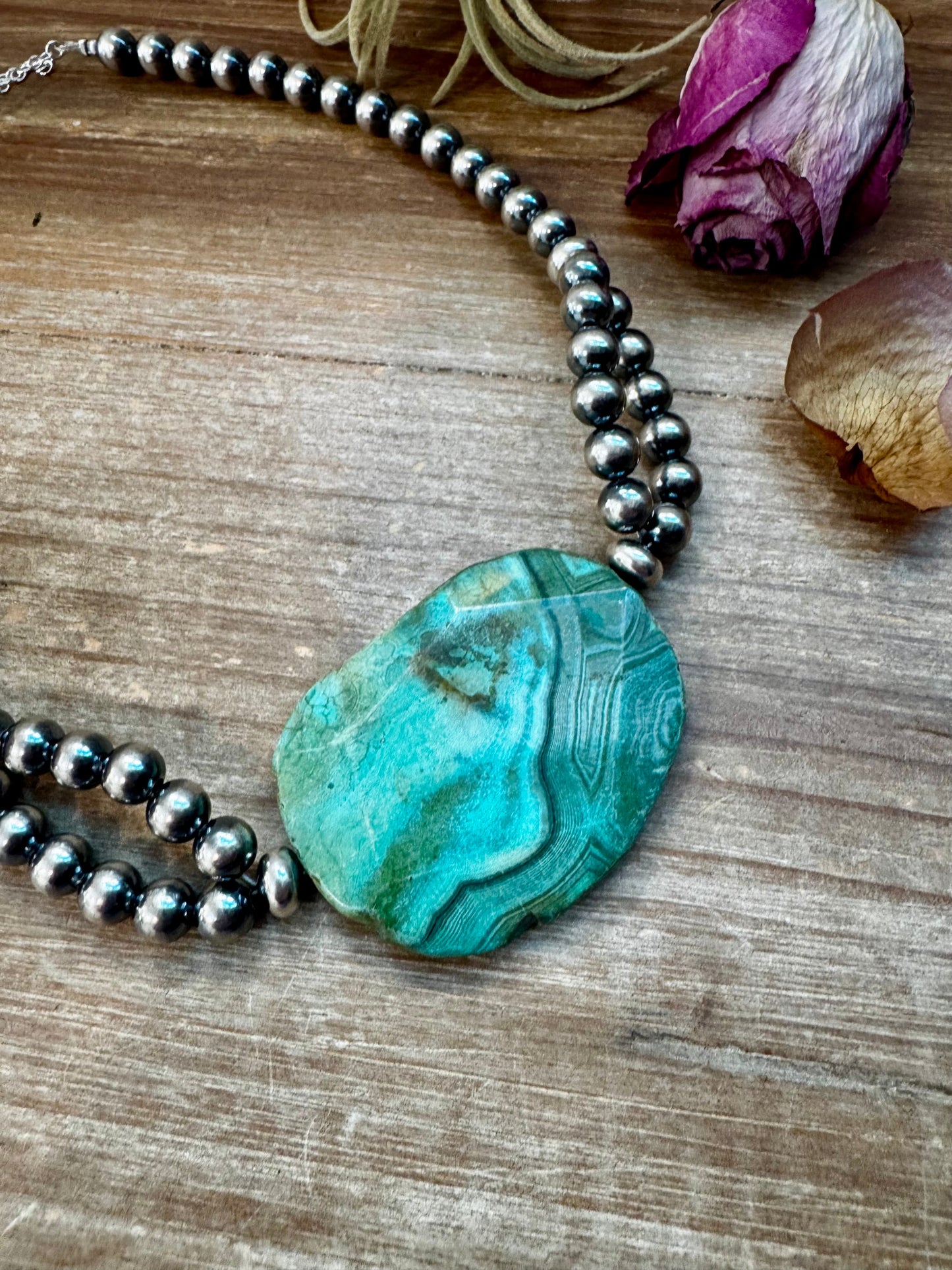 Agate Druzy Necklace – 8mm & 10mm Sterling Silver Pearls – Handmade by The Bijoux FAB – 17"