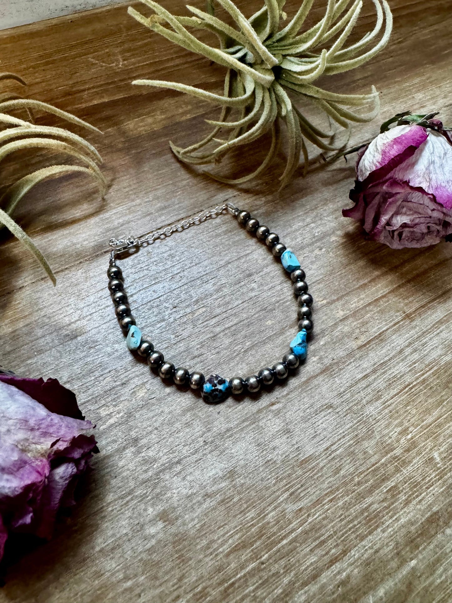 Golden Hill Turquoise Bracelet – 5mm Sterling Silver Pearls