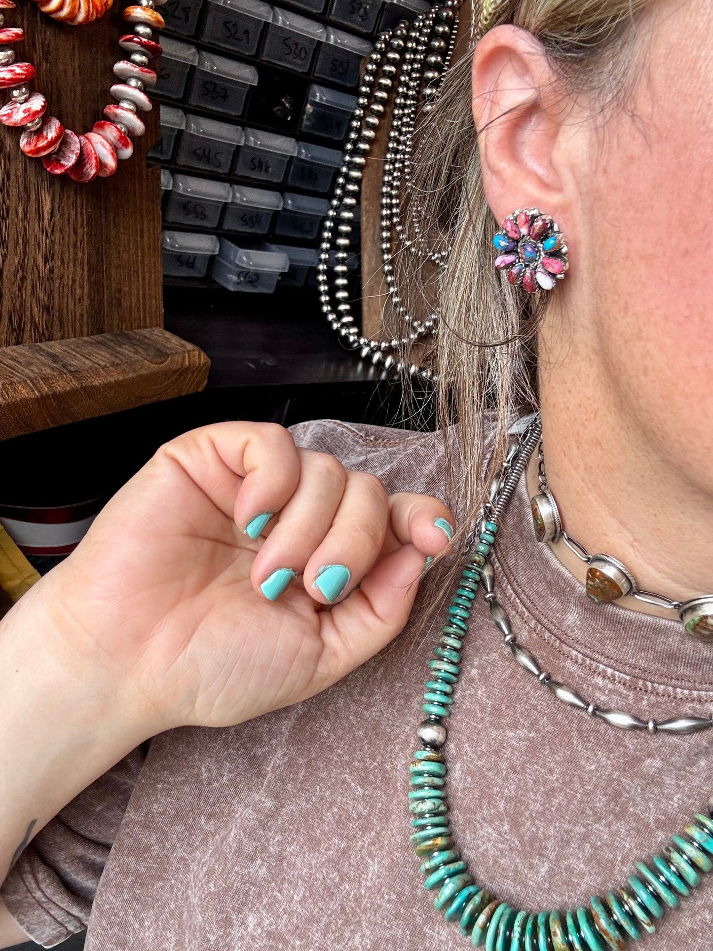 Full Cluster Earrings – Pink Dahlia Color & Sterling Silver