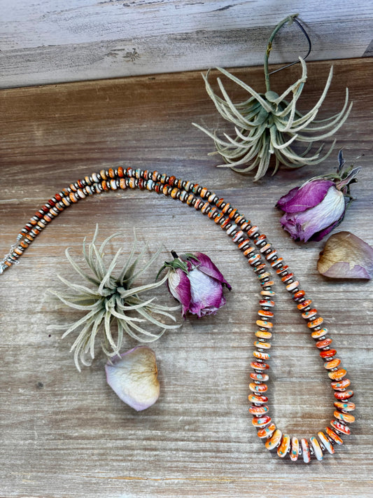 NFR Collection Necklace – Spiny Oyster & Turquoise with 6mm Sterling Silver Pearls – Handmade by The Bijoux FAB – 32.5"