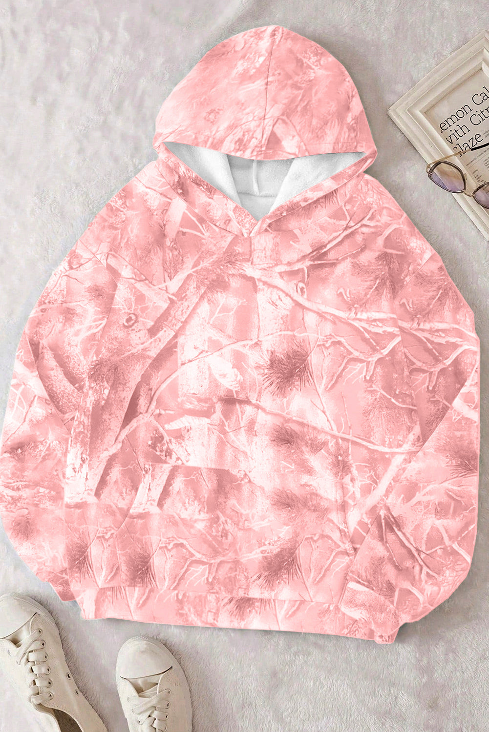 Gray Camouflage Woodland Print Oversized Sporty Hoodie