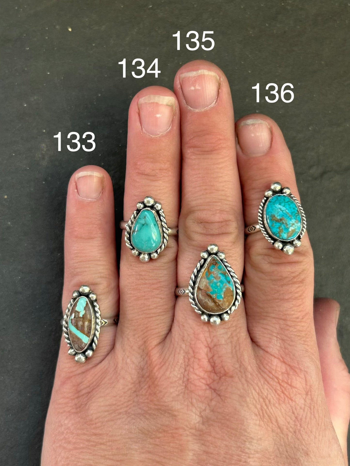 134 - Sterling Silver Royston Turquoise Medicine Man Eye Stamped Stacking Ring by Jason Ogg