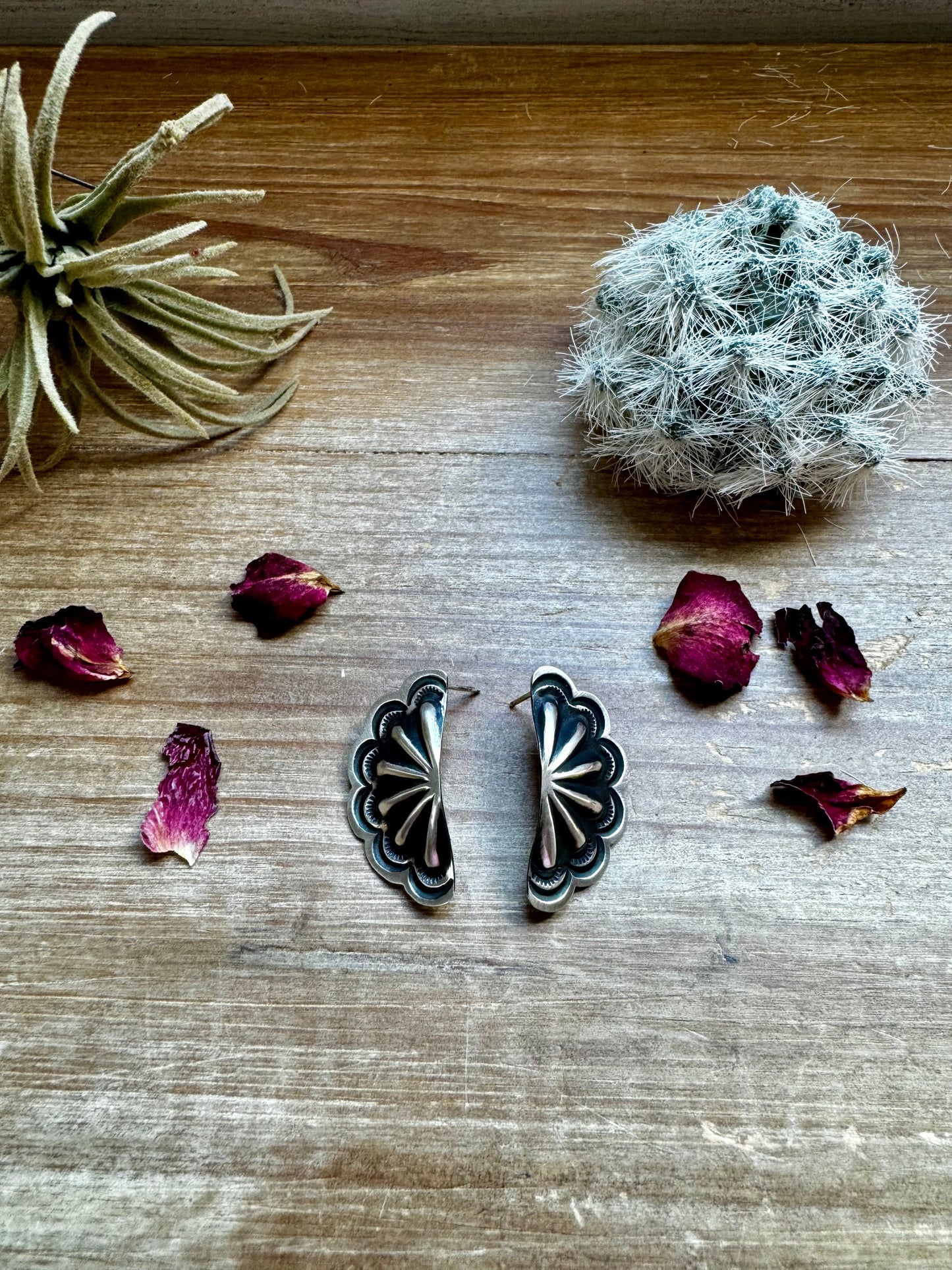 Big Half Cluster Sterling silver stud earrings