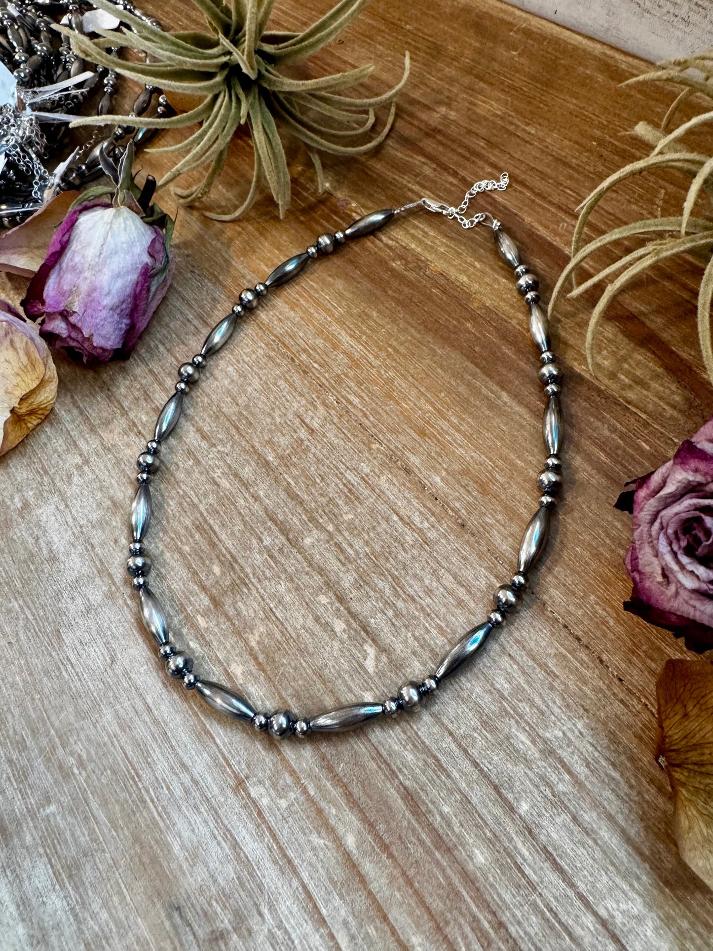 15 inch Torpedo Bead Necklace – Sterling Silver Pearls