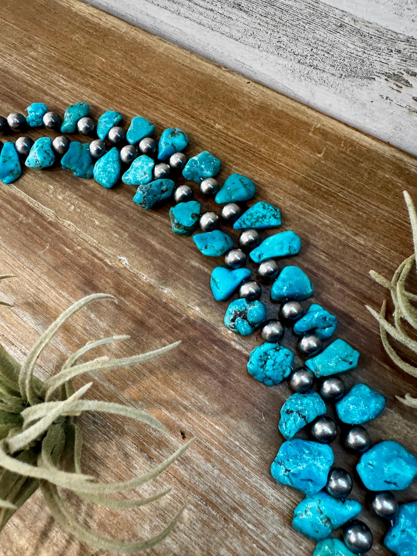 NFR Collection Necklace – 8mm Sterling Silver Pearls with Graduated Turquoise – Handmade by The Bijoux FAB – 34"
