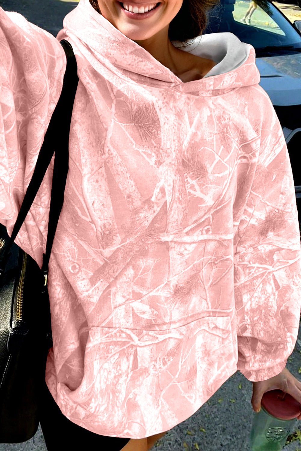 Gray Camouflage Woodland Print Oversized Sporty Hoodie