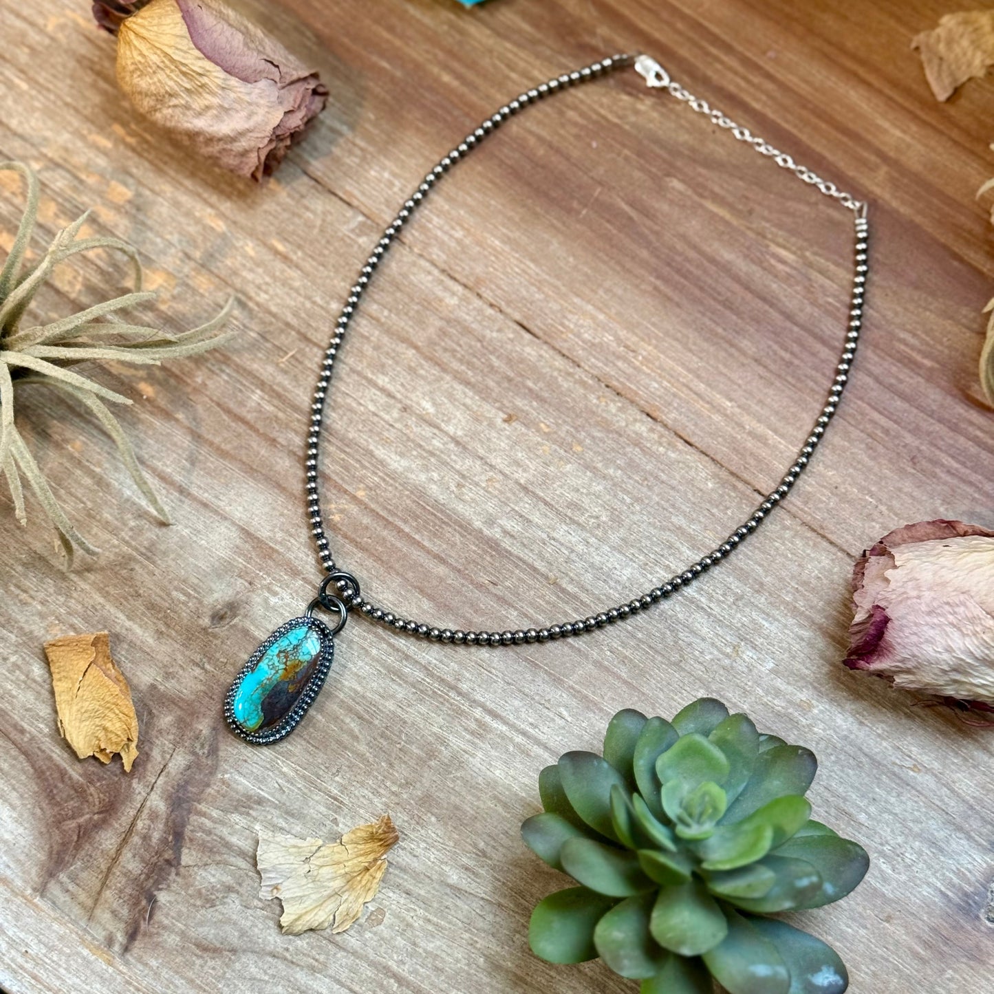 ***FREE Sterling Silver Pearl Necklace + MJ Long Oval Turquoise Pendant