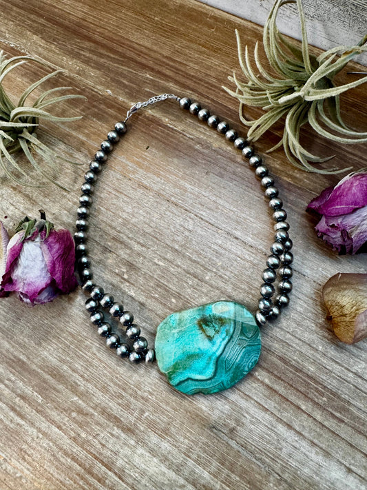 Agate Druzy Necklace – 8mm & 10mm Sterling Silver Pearls – Handmade by The Bijoux FAB – 17"