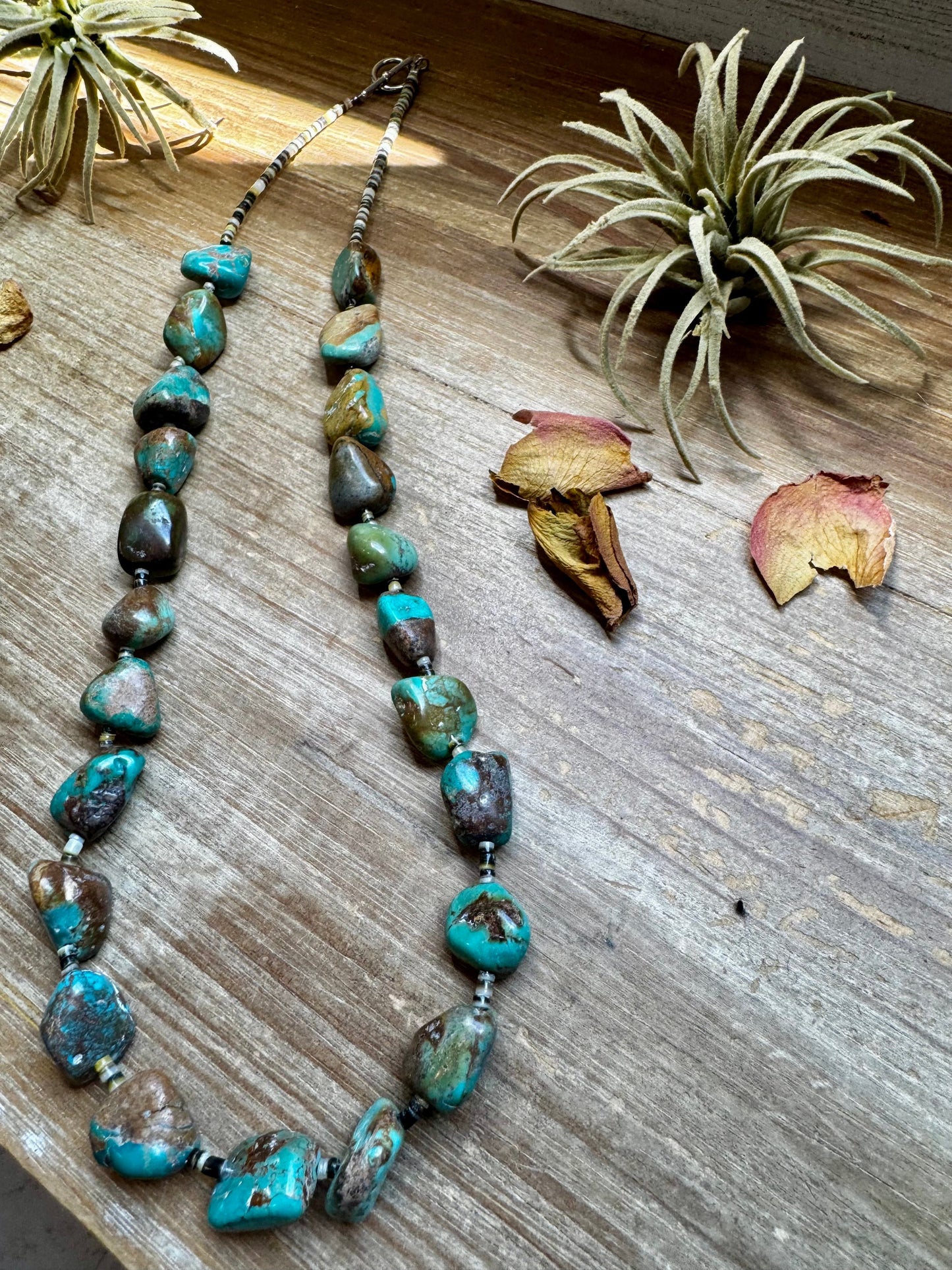 27-Inch Necklace – Natural Shell & Turquoise Nuggets