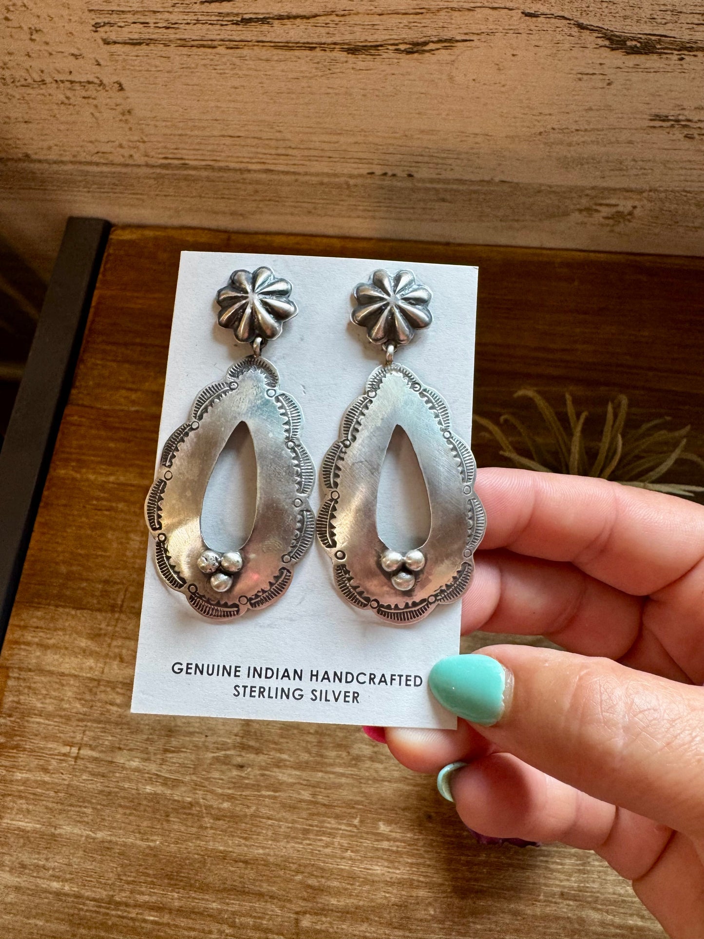 Concho & Teardrop Dangle Earrings – Sterling Silver