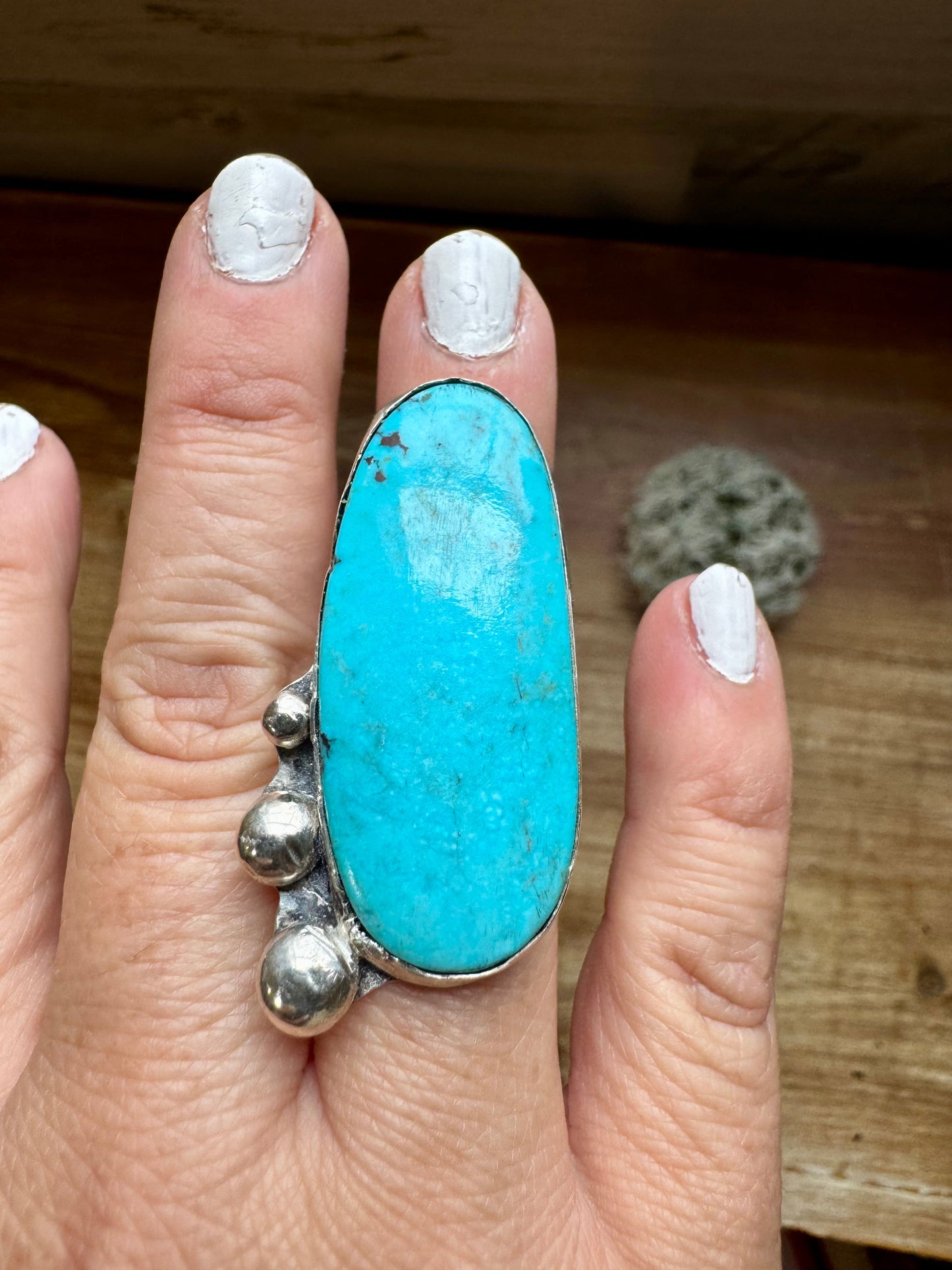MJ collection - long turquoise stone ring - Size 5.5 - sterling silver