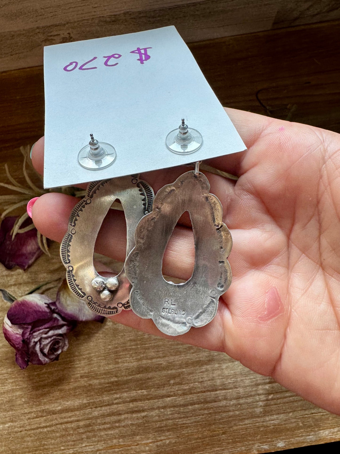 Concho & Teardrop Dangle Earrings – Sterling Silver