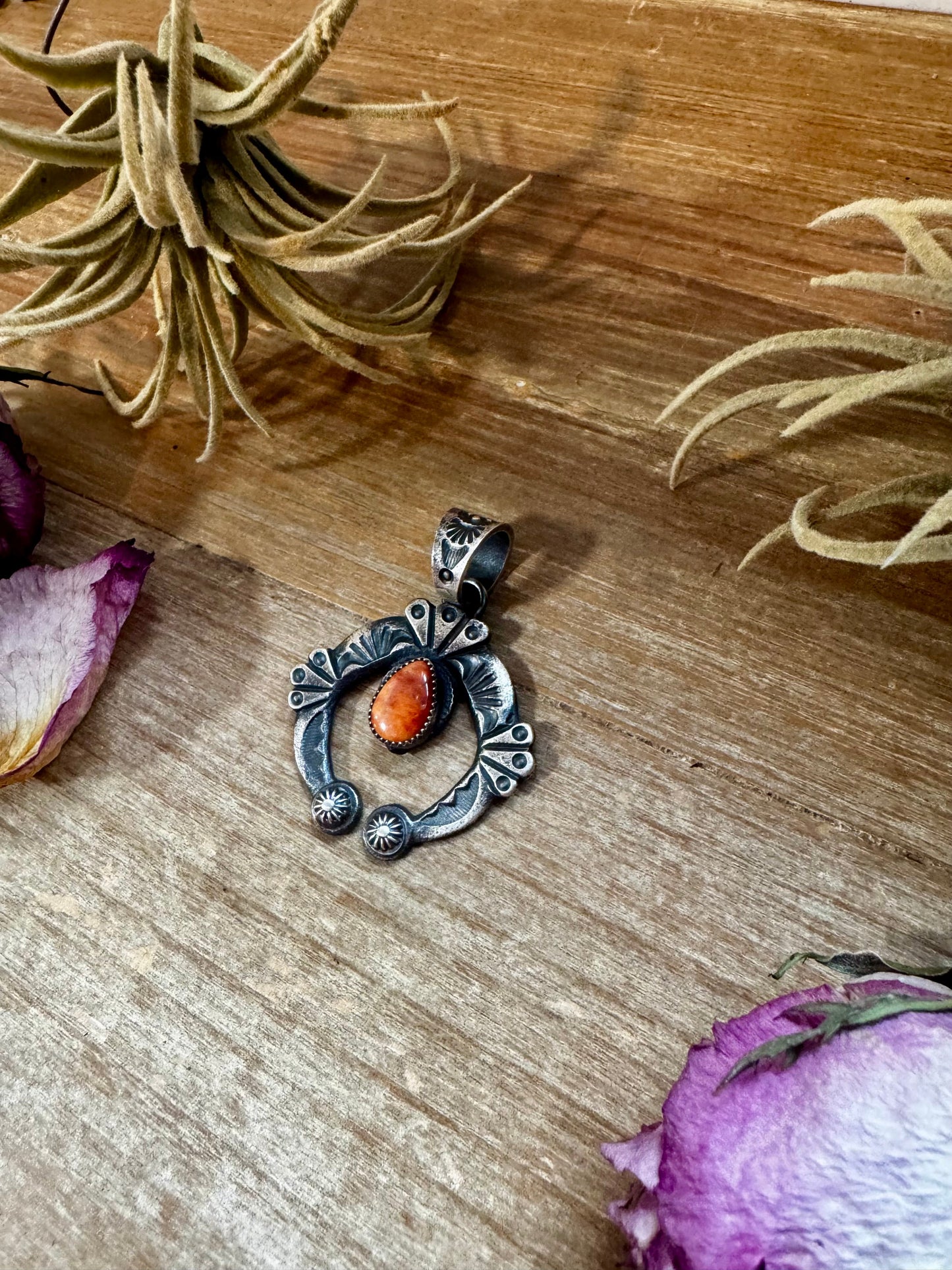 Naja Pendant with Orange & Purple Spiny Oyster – Sterling Silver – Native Made by KB