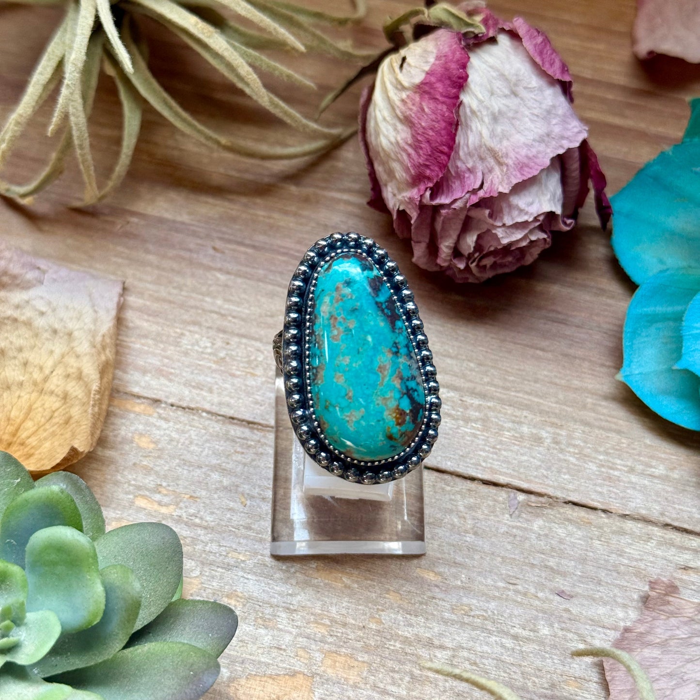MJ Turquoise Ring – Sterling Silver Adjustable Band