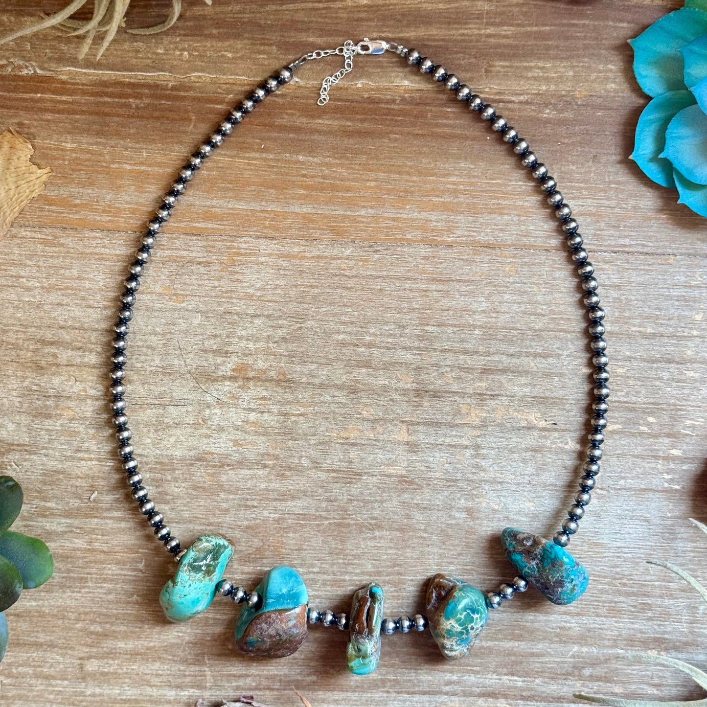 Chunky Green Turquoise Nugget Necklace – 19" Plus Extender