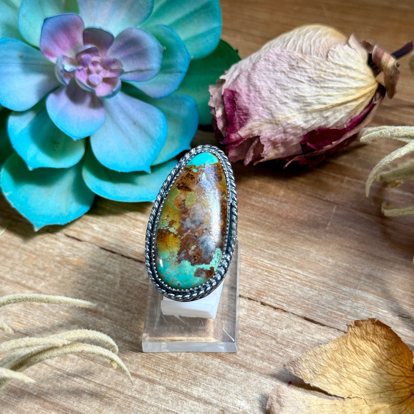 MJ Ring - Sterling Silver Long Turquoise Adjustable