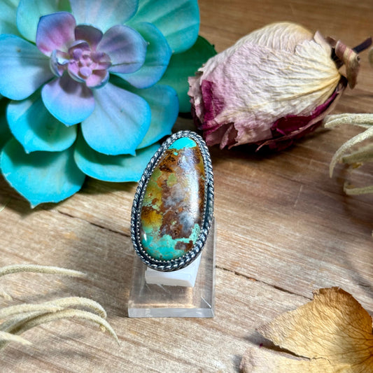 MJ Ring - Sterling Silver Long Turquoise Adjustable
