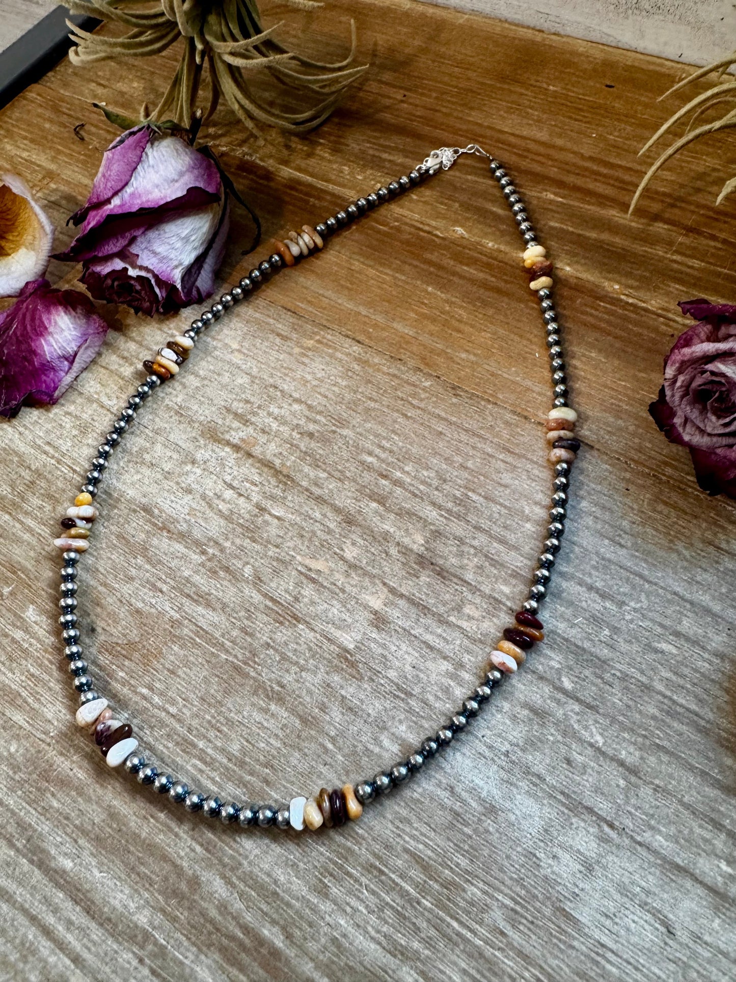 Nevada Opal & Sterling Silver Pearl Necklace – 4mm – Handmade by The Bijoux FAB – 19”