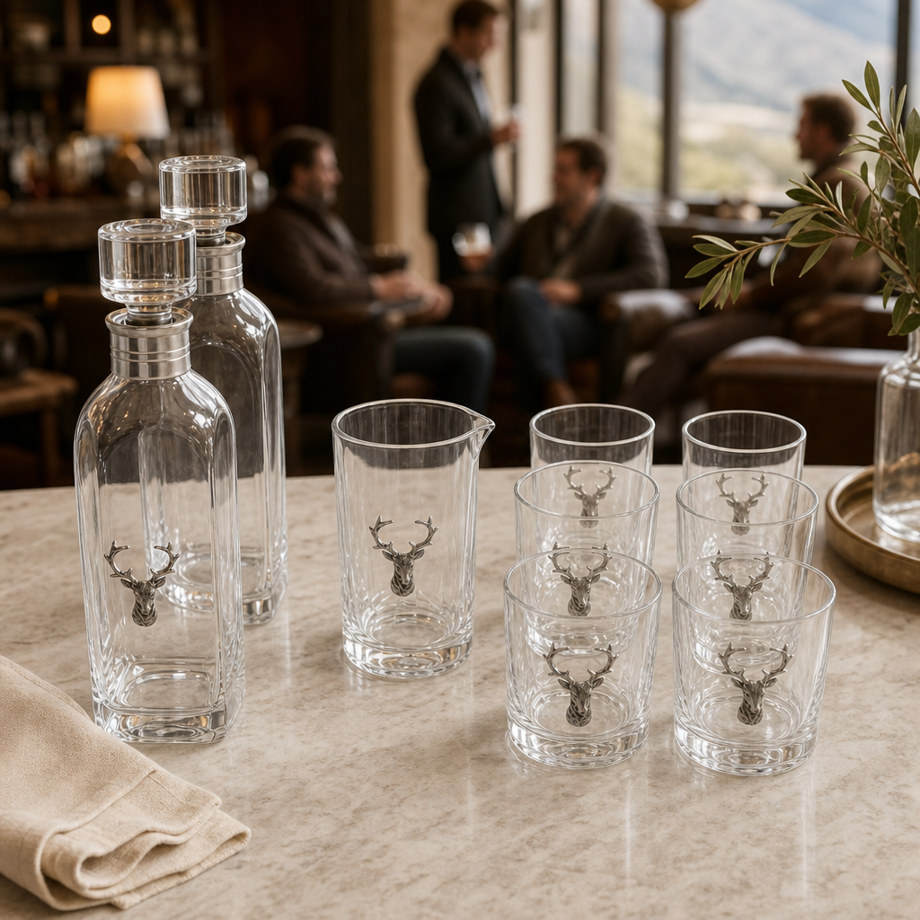 Elk Bust Glass Bar Set