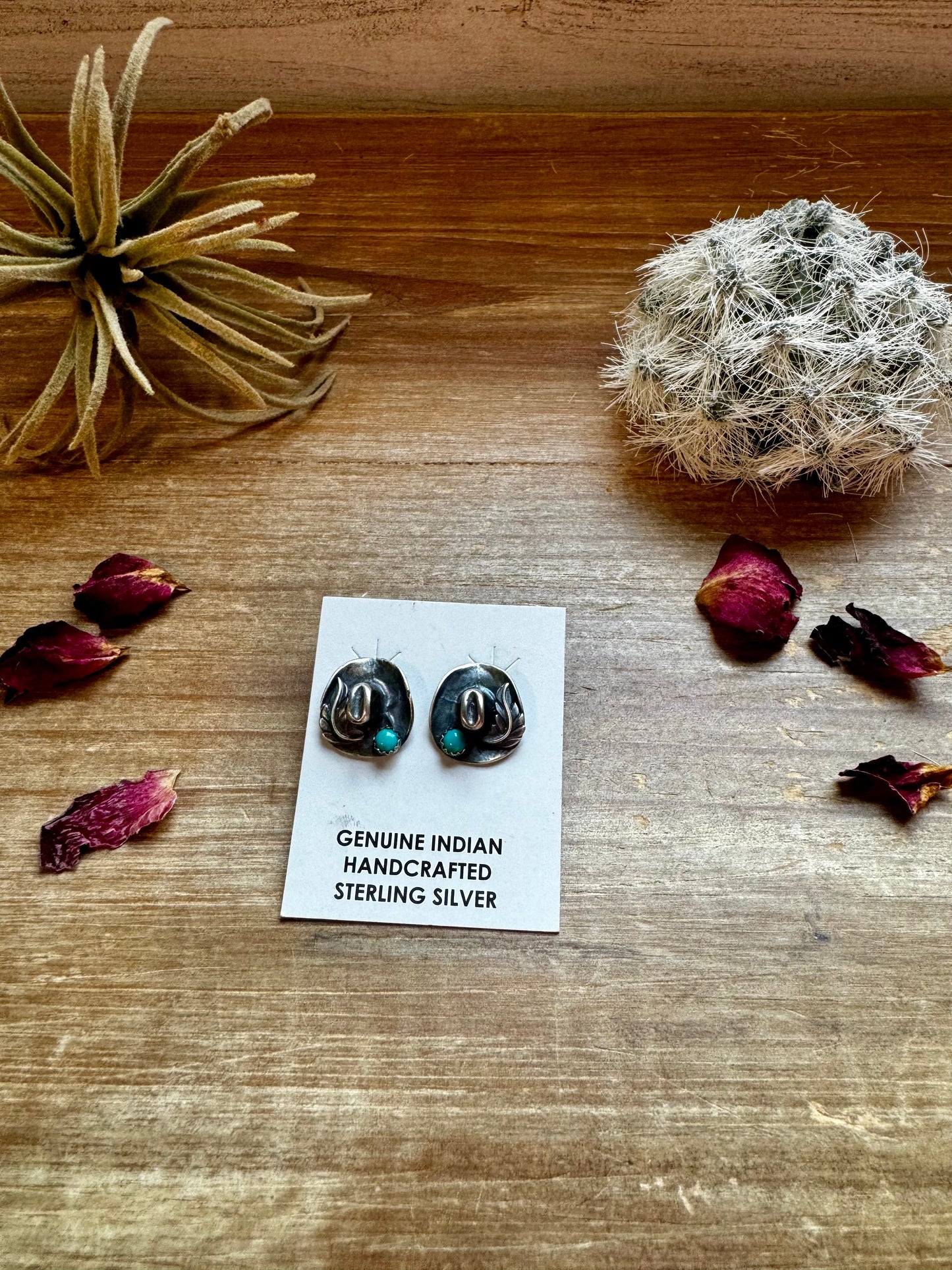 Cowboy Hat Stud Earrings with Kingman Turquoise