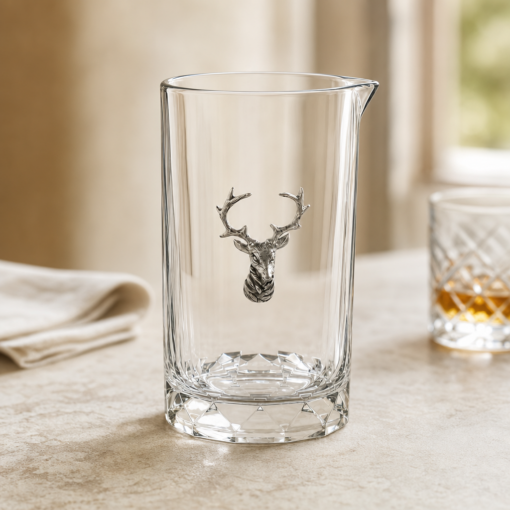 Elk Bust Hatched Bar Glass Mixing Pitcher
