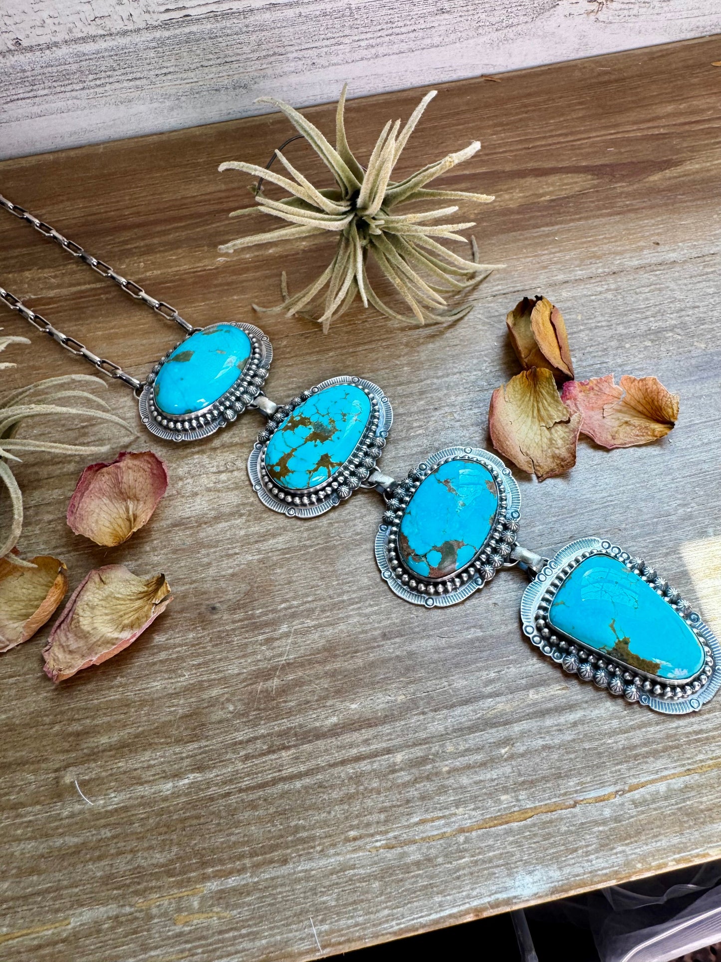 Massive Lariat Necklace – Kingman Turquoise – 19.5 Inch Sterling Silver Paperclip Chain – 8 Inch Drop – Native Made by T. Nez Sr.