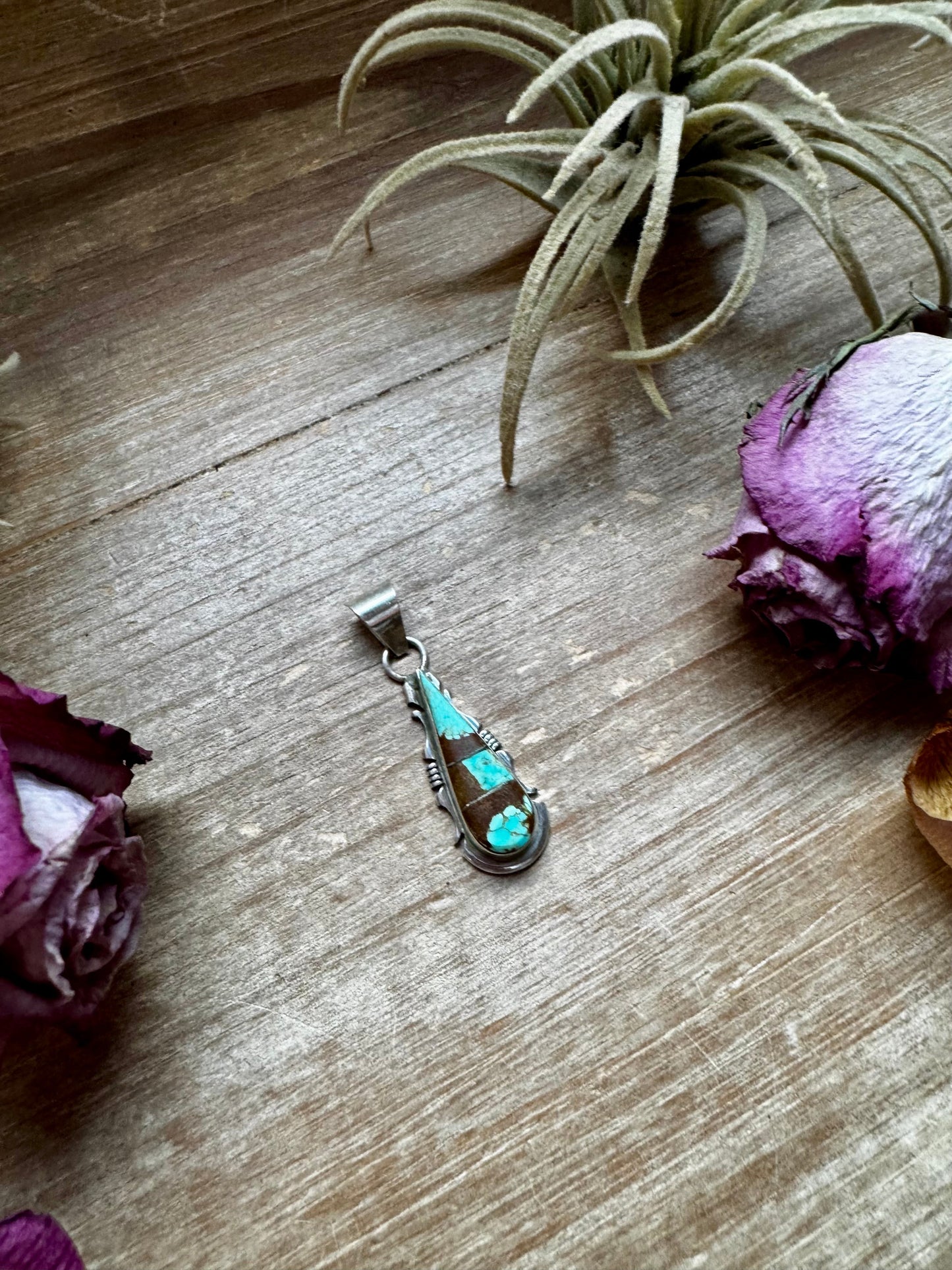 Teardrop Pendant with Kingman Turquoise – Option 4 – Sterling Silver – Native Made by SF – Fits 5mm