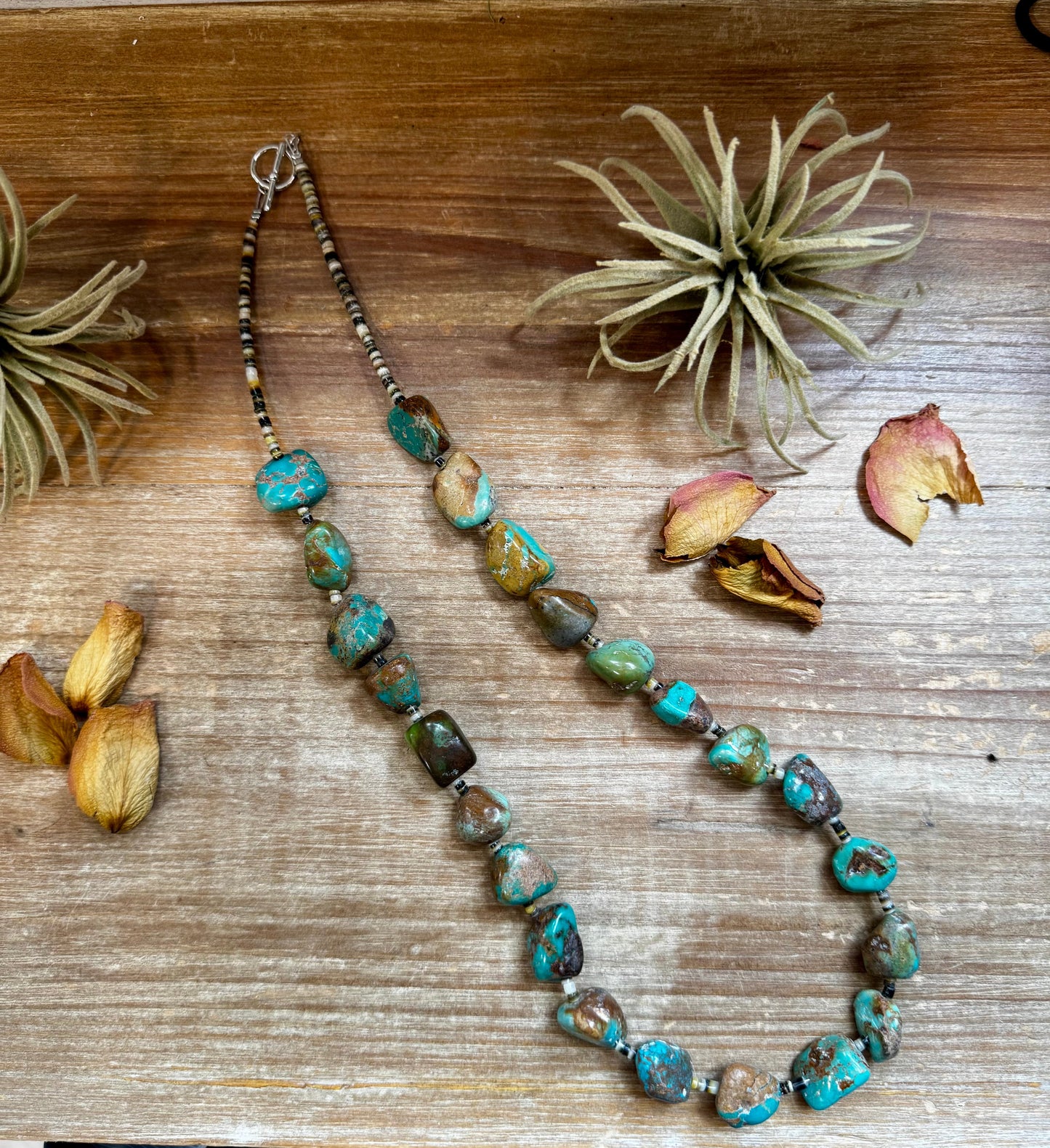 27-Inch Necklace – Natural Shell & Turquoise Nuggets