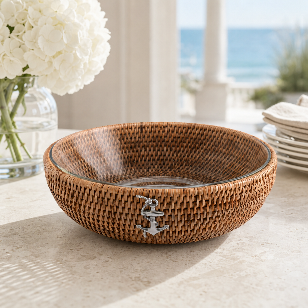 Anchor Hand Woven Wicker Natural Rattan Serving Bowl