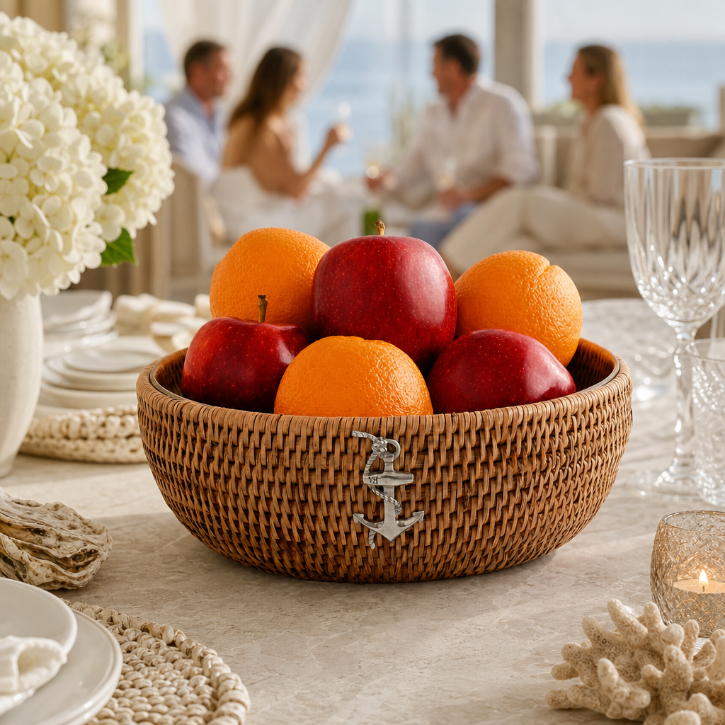 Anchor Hand Woven Wicker Natural Rattan Serving Bowl