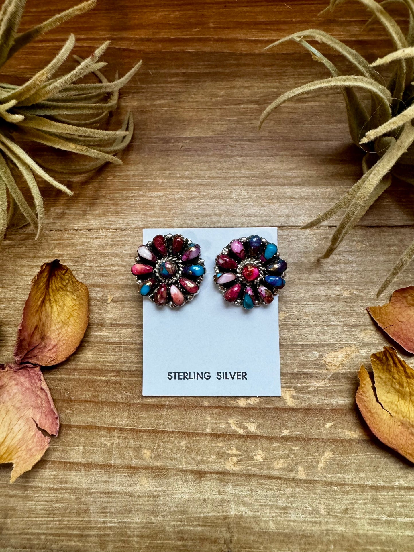 Full Cluster Earrings – Pink Dahlia Color & Sterling Silver