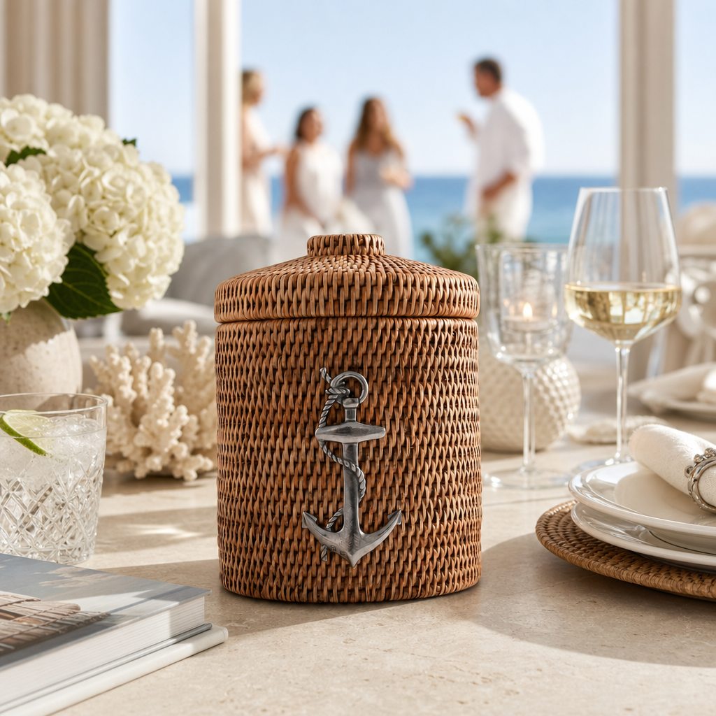 Anchor Hand Woven Wicker Rattan Lidded Ice Bucket