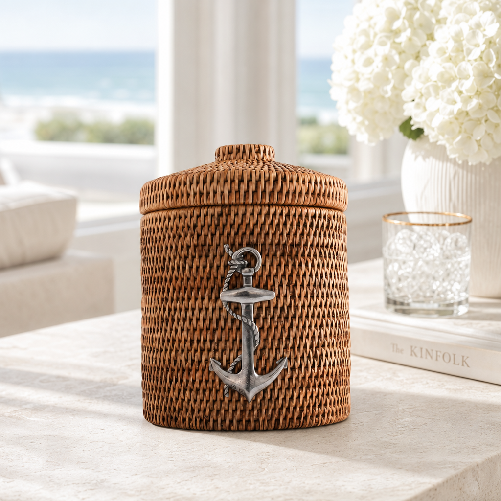Anchor Hand Woven Wicker Rattan Lidded Ice Bucket