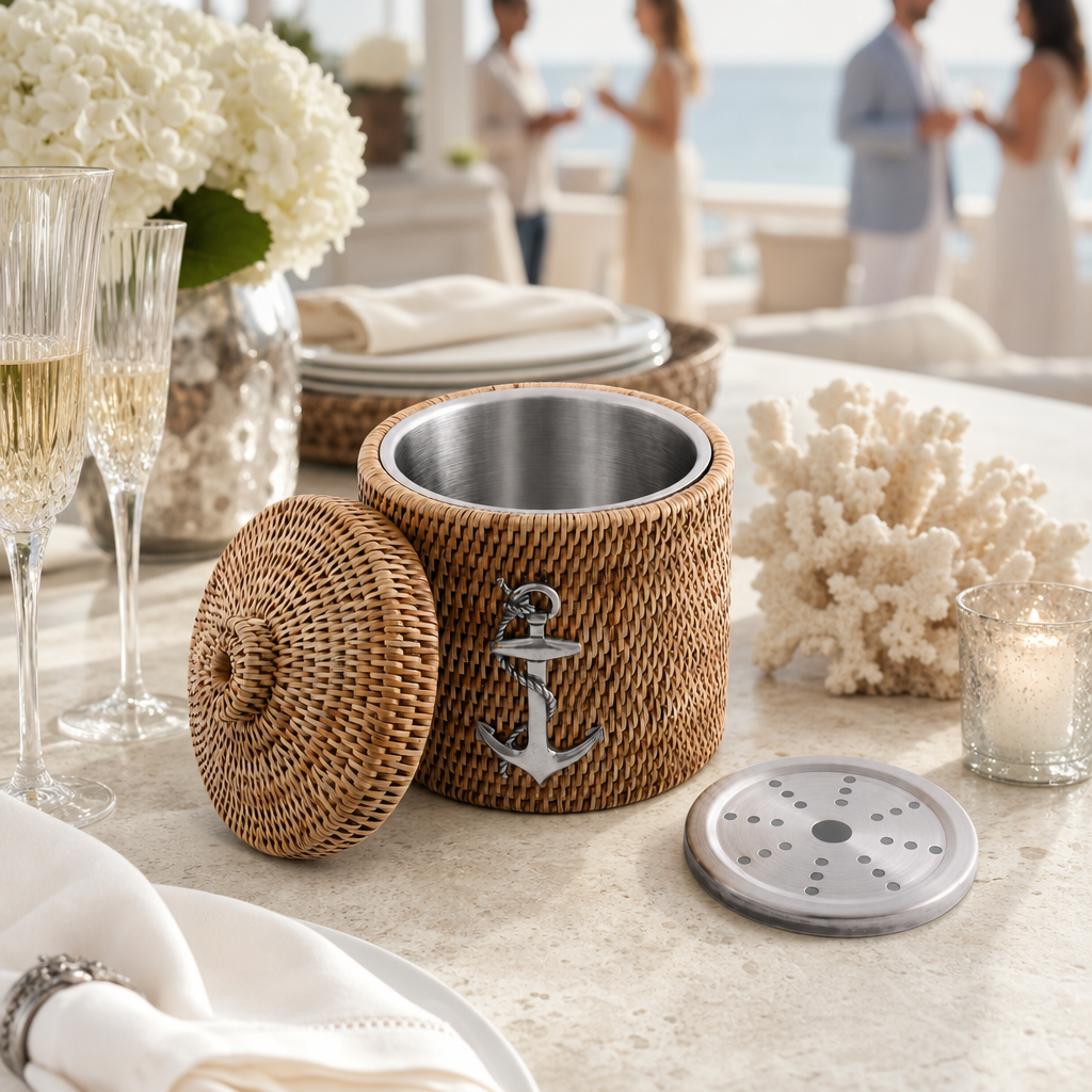 Anchor Hand Woven Wicker Rattan Lidded Ice Bucket