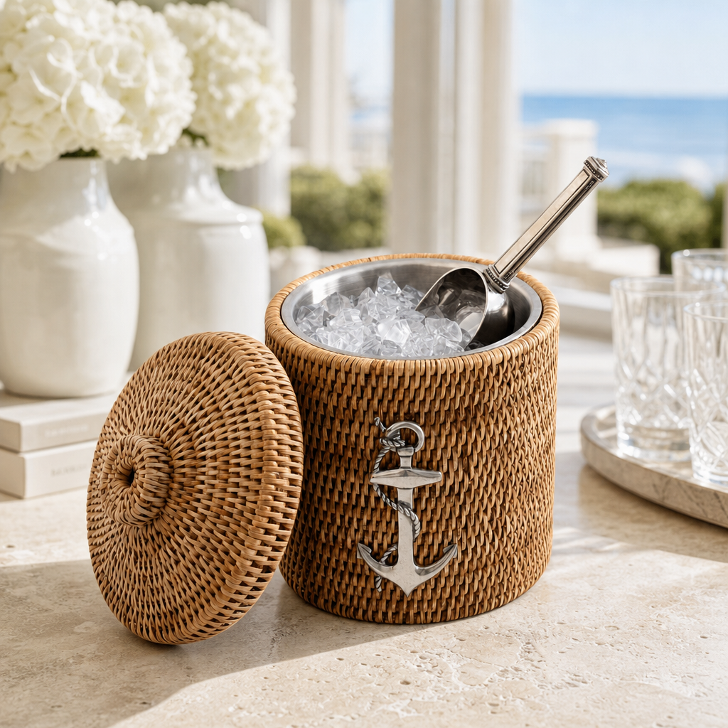 Anchor Hand Woven Wicker Rattan Lidded Ice Bucket